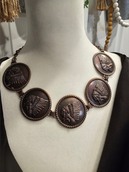 L&B Jewelry - L&B Western Chief Medallion Necklace Hat Band Bronze Cowgirl